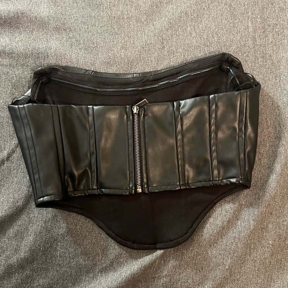 Forever 21 black leather strapless corset top. Size S. - Picture 2 of 3
